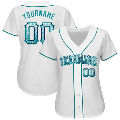 Custom White Teal-Navy Authentic Drift Fashion Baseball Jersey - Sky-Custom