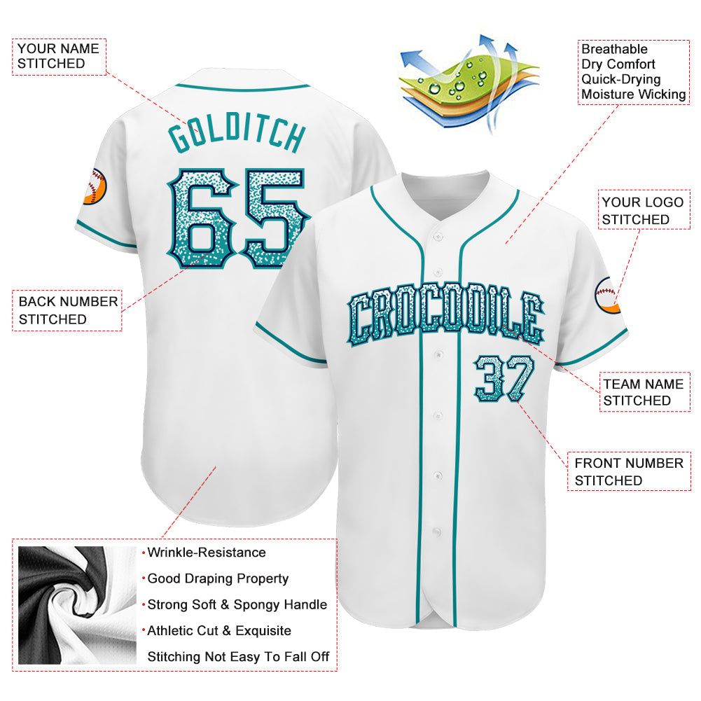 Custom White Teal-Navy Authentic Drift Fashion Baseball Jersey - Sky-Custom