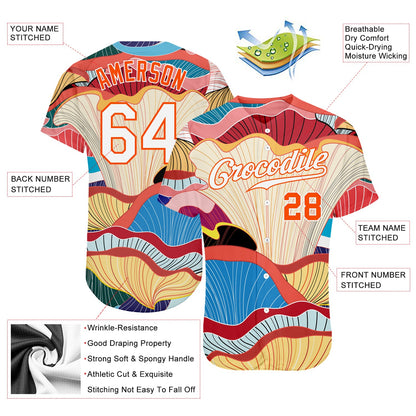 Custom White White-Orange 3D Pattern Design Flowers Authentic Baseball Jersey - Sky-Custom