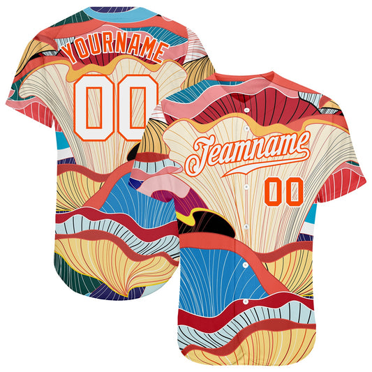 Custom White White-Orange 3D Pattern Design Flowers Authentic Baseball Jersey - Sky-Custom