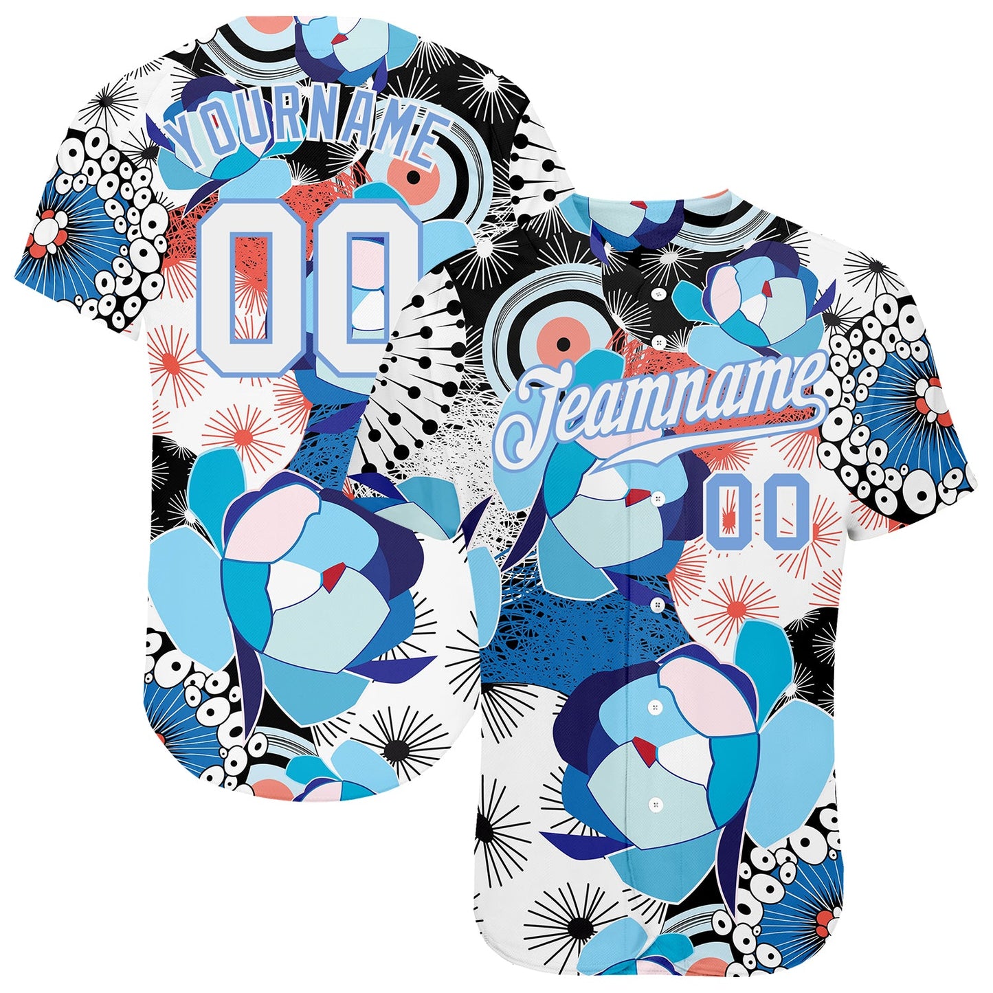 Custom White White-Light Blue 3D Pattern Design Flowers Authentic Baseball Jersey - Sky-Custom
