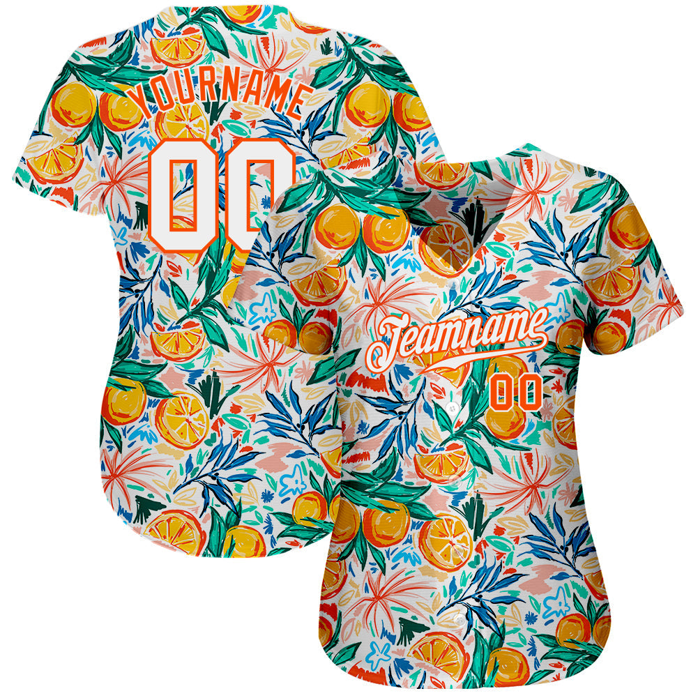Custom White Orange 3D Pattern Design Fruit Authentic Baseball Jersey - Sky-Custom