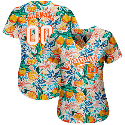 Custom White Orange 3D Pattern Design Fruit Authentic Baseball Jersey - Sky-Custom