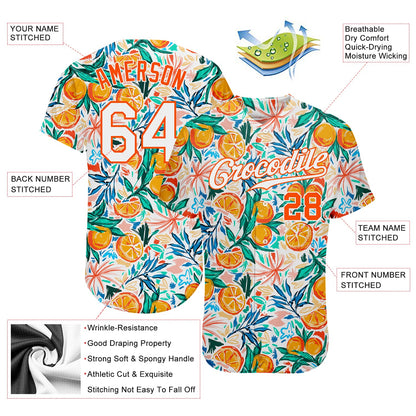 Custom White Orange 3D Pattern Design Fruit Authentic Baseball Jersey - Sky-Custom