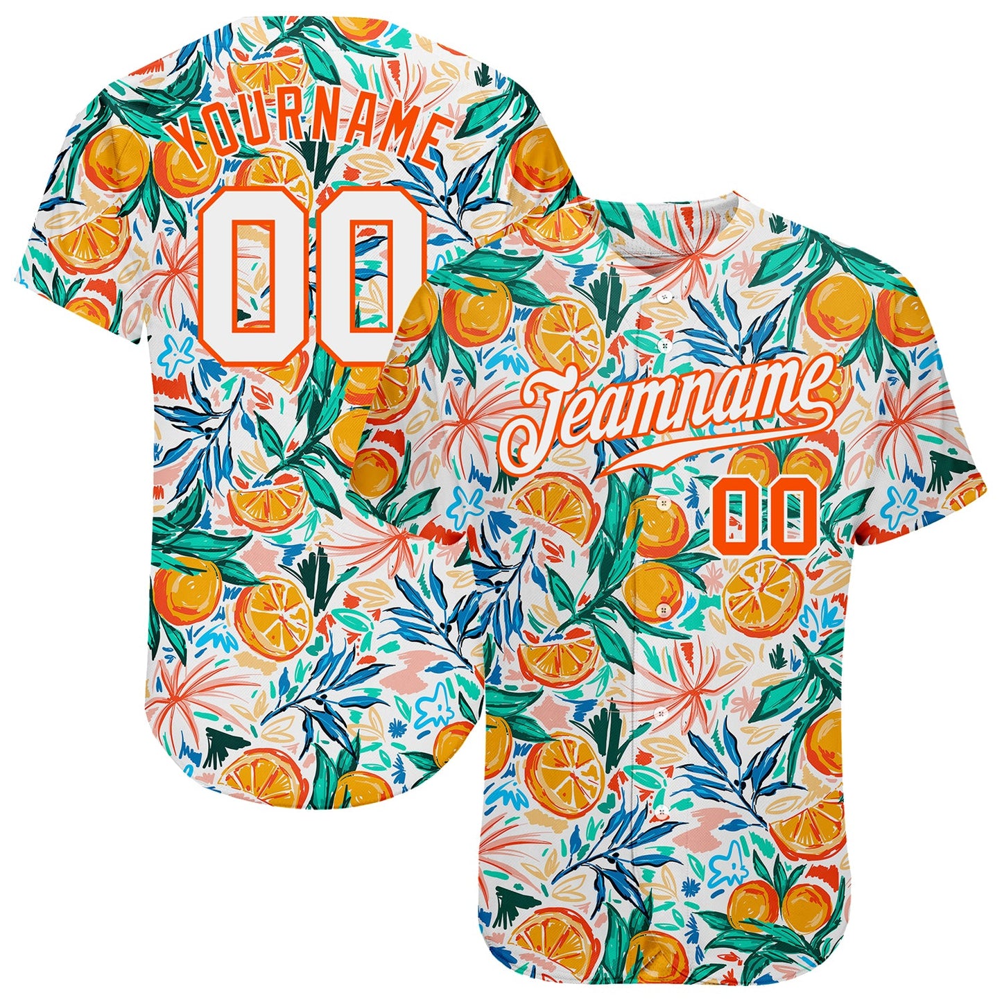 Custom White Orange 3D Pattern Design Fruit Authentic Baseball Jersey - Sky-Custom