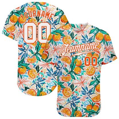 Custom White Orange 3D Pattern Design Fruit Authentic Baseball Jersey - Sky-Custom