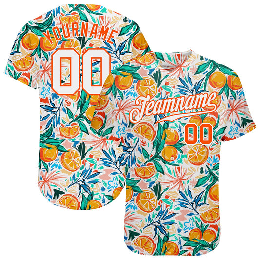 Custom White Orange 3D Pattern Design Fruit Authentic Baseball Jersey - Sky-Custom