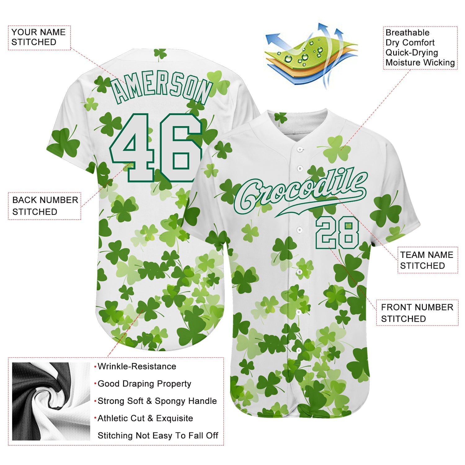 Custom White White-Kelly Green 3D Pattern Design Authentic St. Patrick's Day Baseball Jersey - Sky-Custom