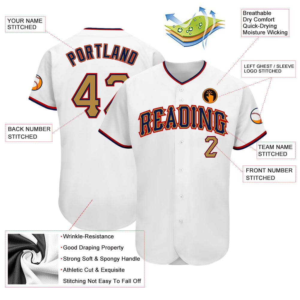 Custom White Old Gold-Navy Authentic Baseball Jersey - Sky-Custom