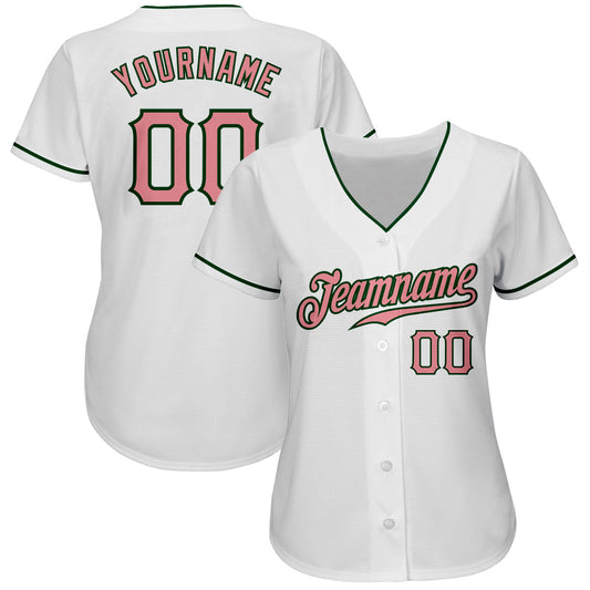 Custom White Medium Pink-Green Authentic Baseball Jersey - Sky-Custom