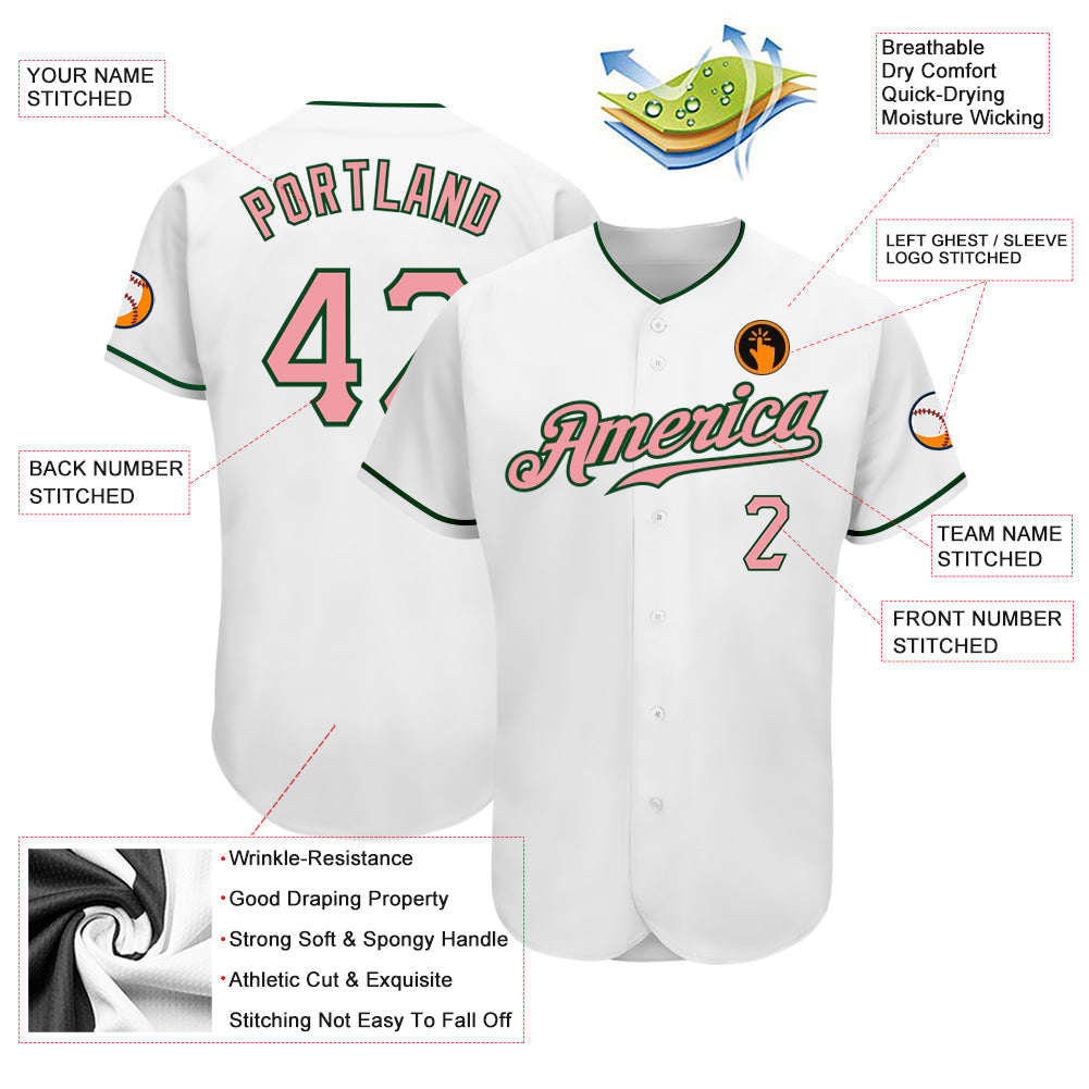 Custom White Medium Pink-Green Authentic Baseball Jersey - Sky-Custom