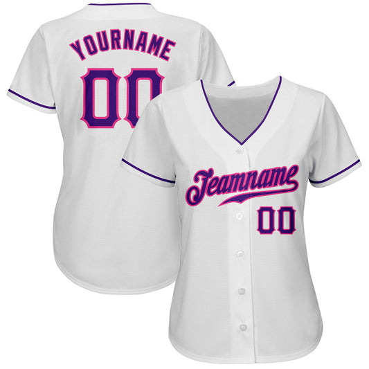 Custom White Purple-Pink Authentic Baseball Jersey - Sky-Custom