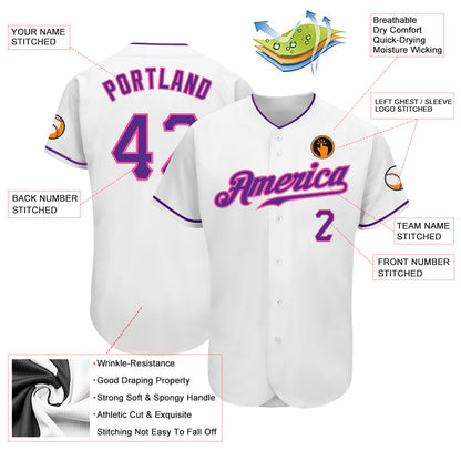 Custom White Purple-Pink Authentic Baseball Jersey - Sky-Custom