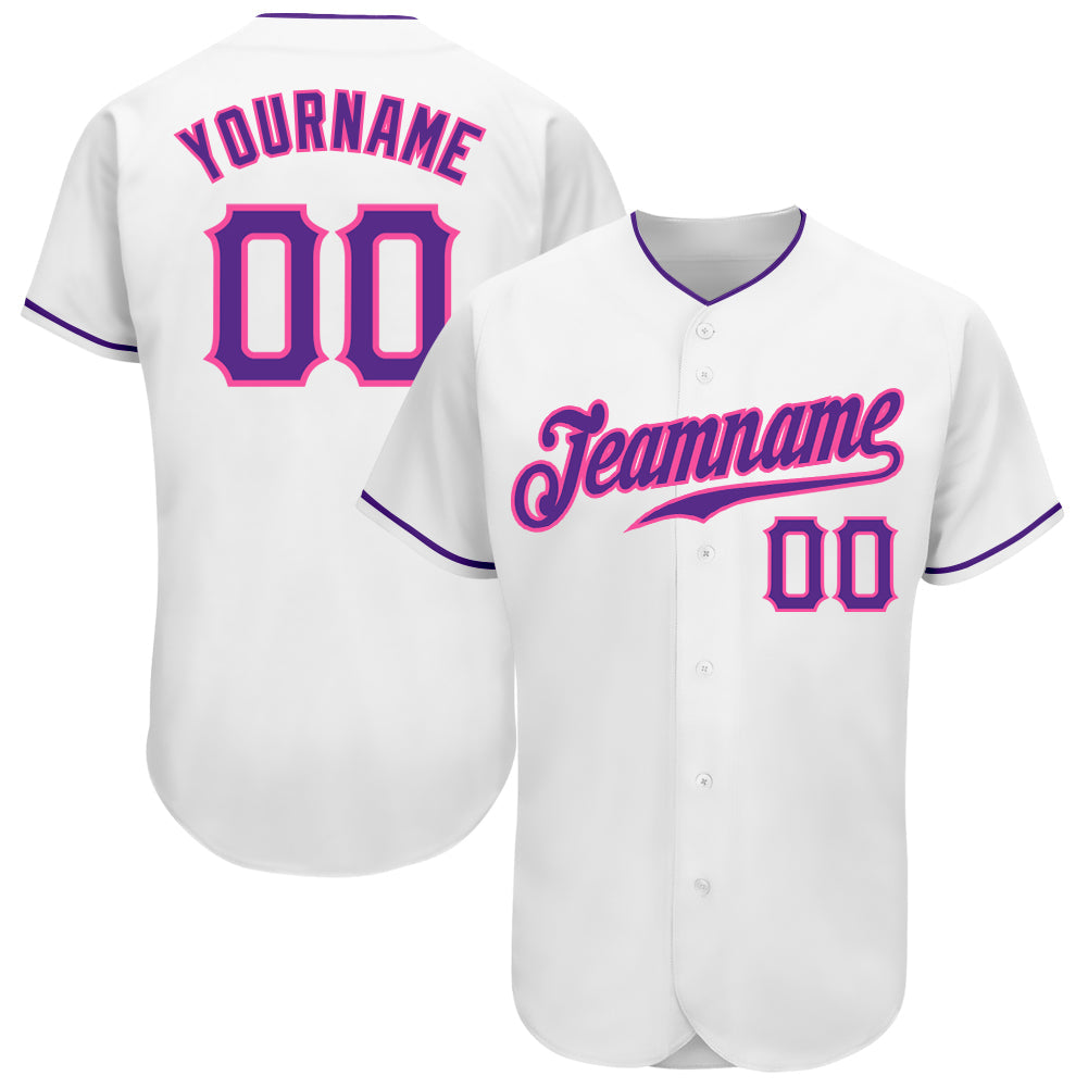 Custom White Purple-Pink Authentic Baseball Jersey - Sky-Custom