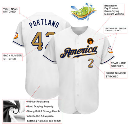 Custom White Old Gold-Navy Authentic Baseball Jersey - Sky-Custom