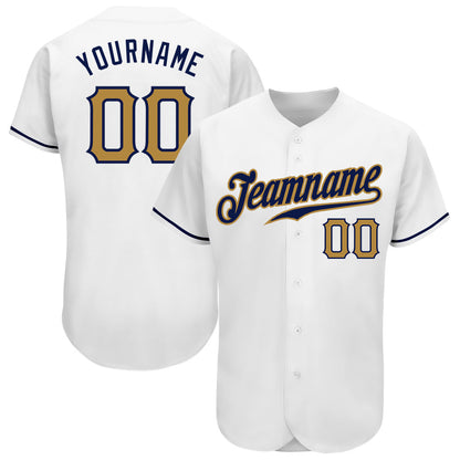 Custom White Old Gold-Navy Authentic Baseball Jersey - Sky-Custom