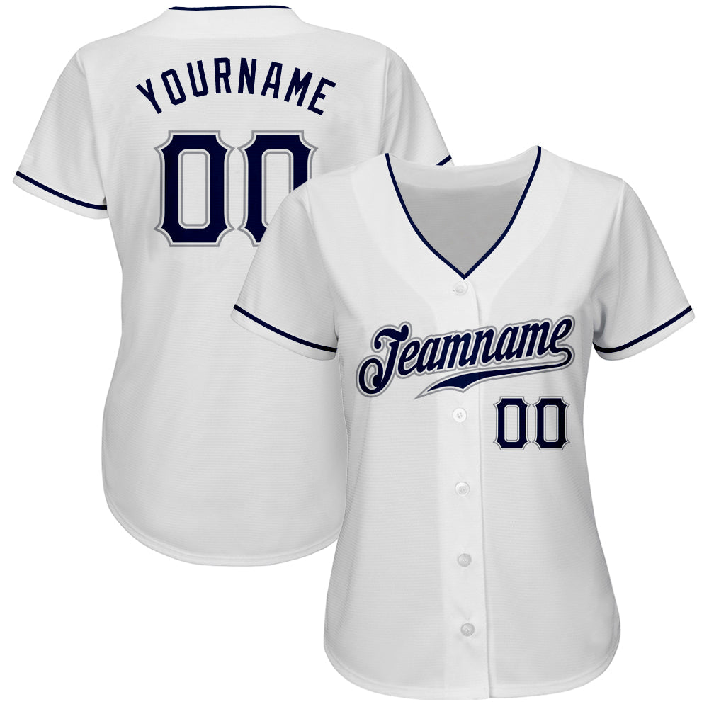 Custom White Navy-Gray Authentic Baseball Jersey - Sky-Custom