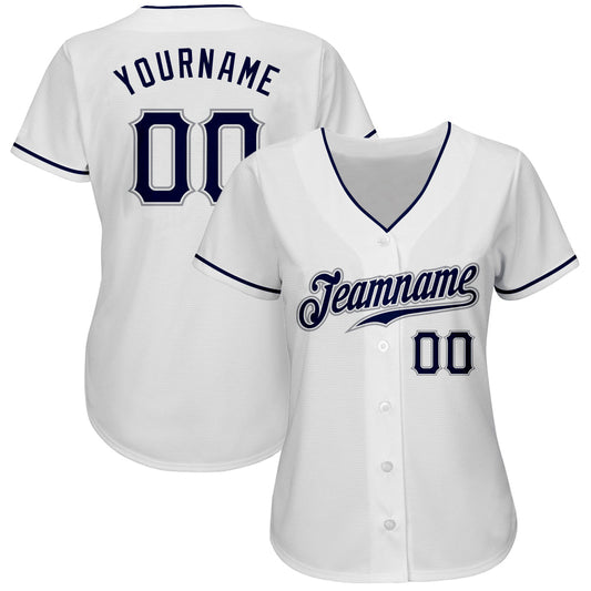 Custom White Navy-Gray Authentic Baseball Jersey - Sky-Custom