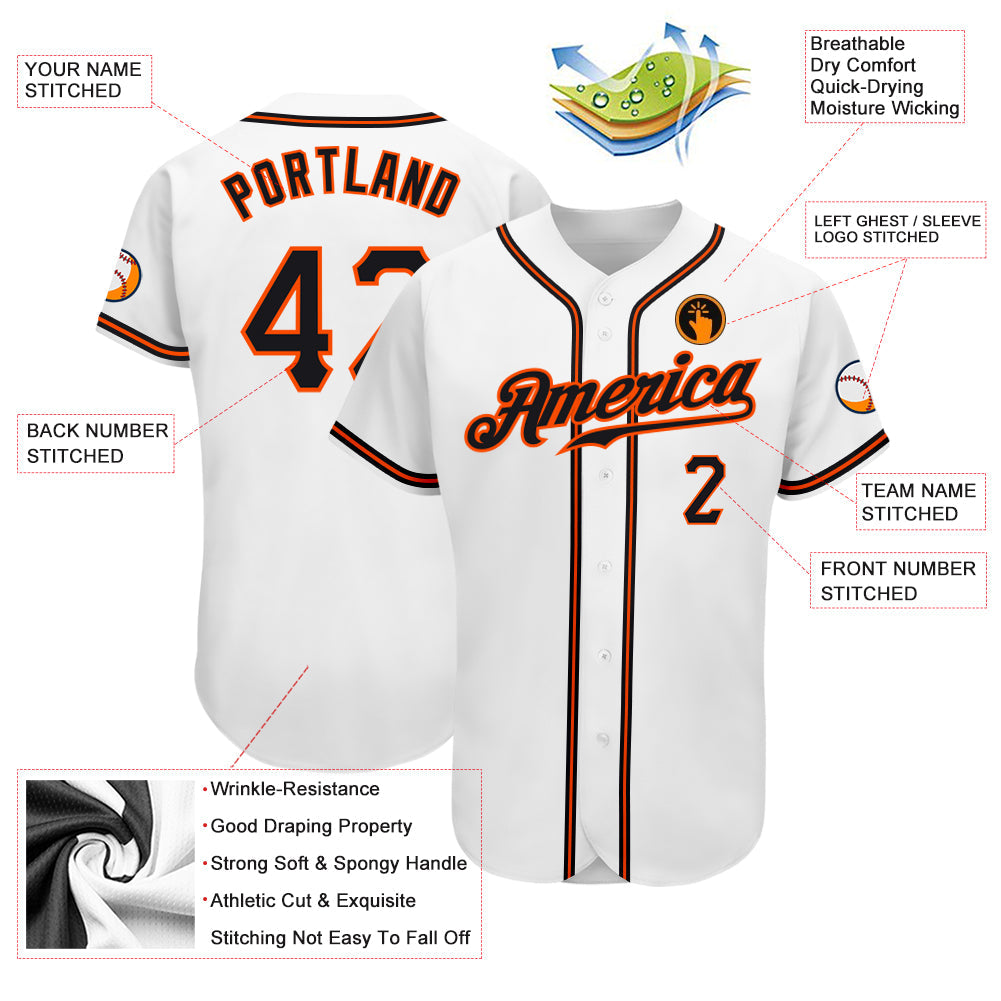 Custom White Black-Orange Authentic Baseball Jersey - Sky-Custom