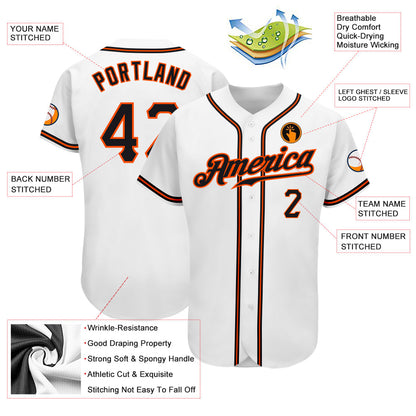 Custom White Black-Orange Authentic Baseball Jersey - Sky-Custom