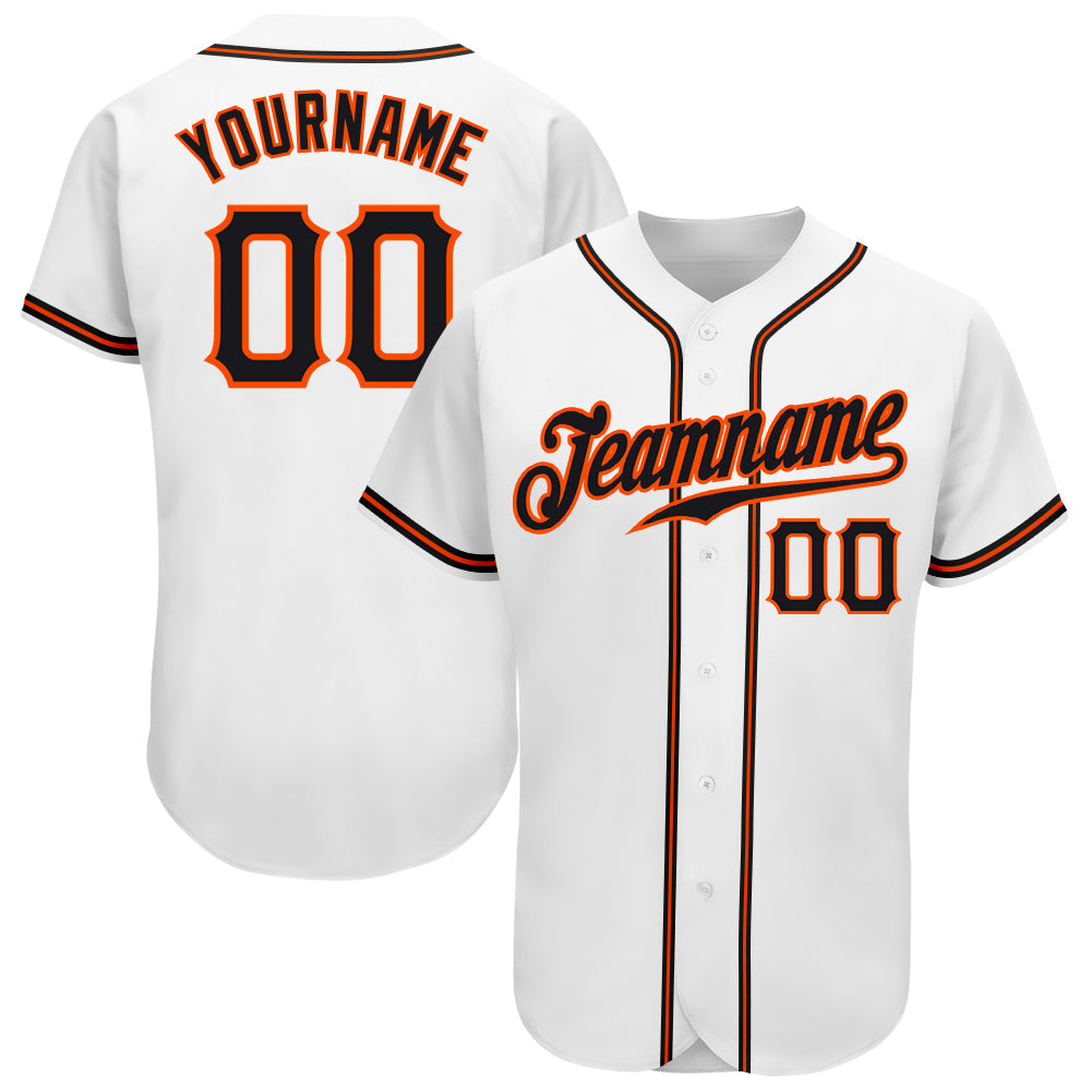 Custom White Black-Orange Authentic Baseball Jersey - Sky-Custom
