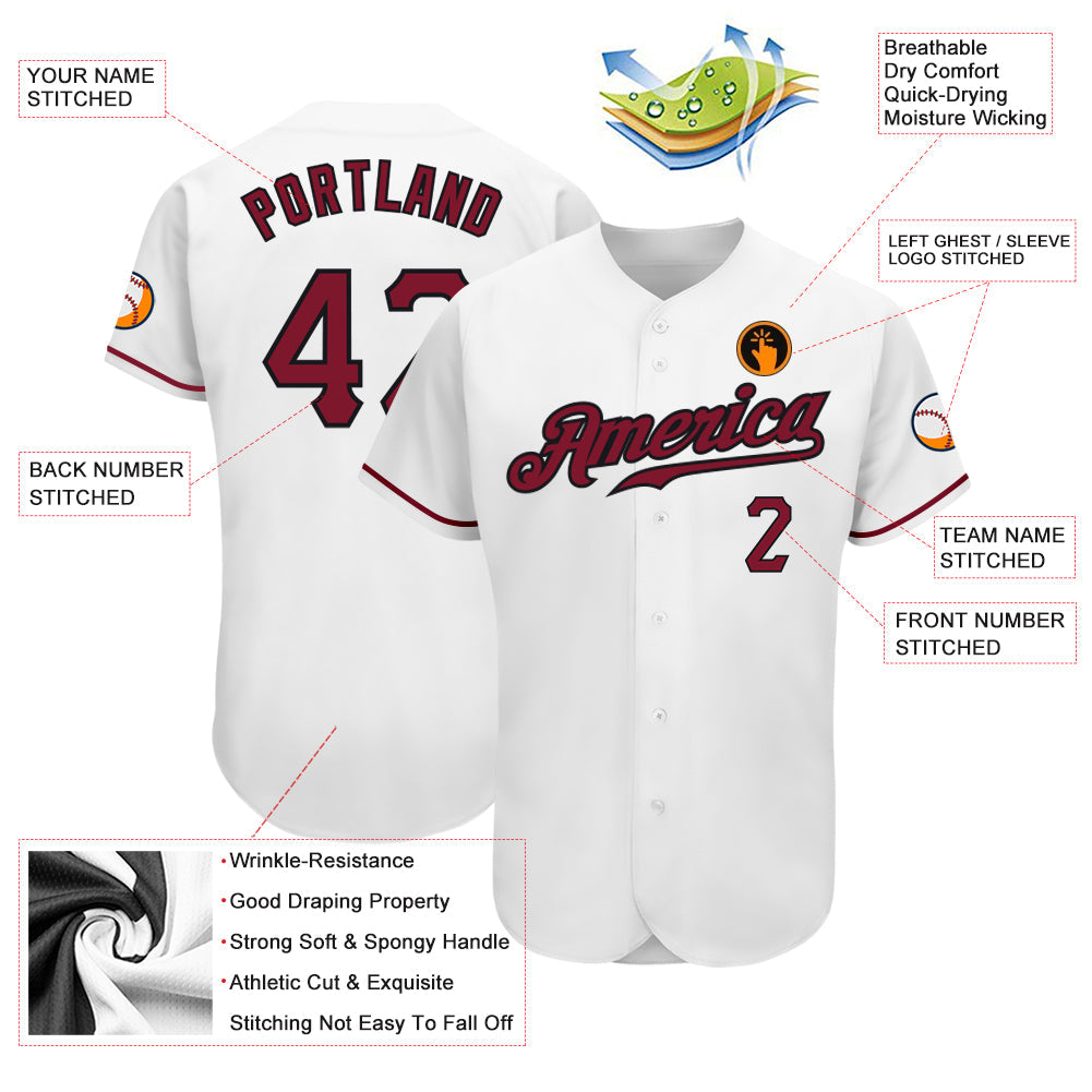 Custom White Crimson-Black Authentic Baseball Jersey - Sky-Custom