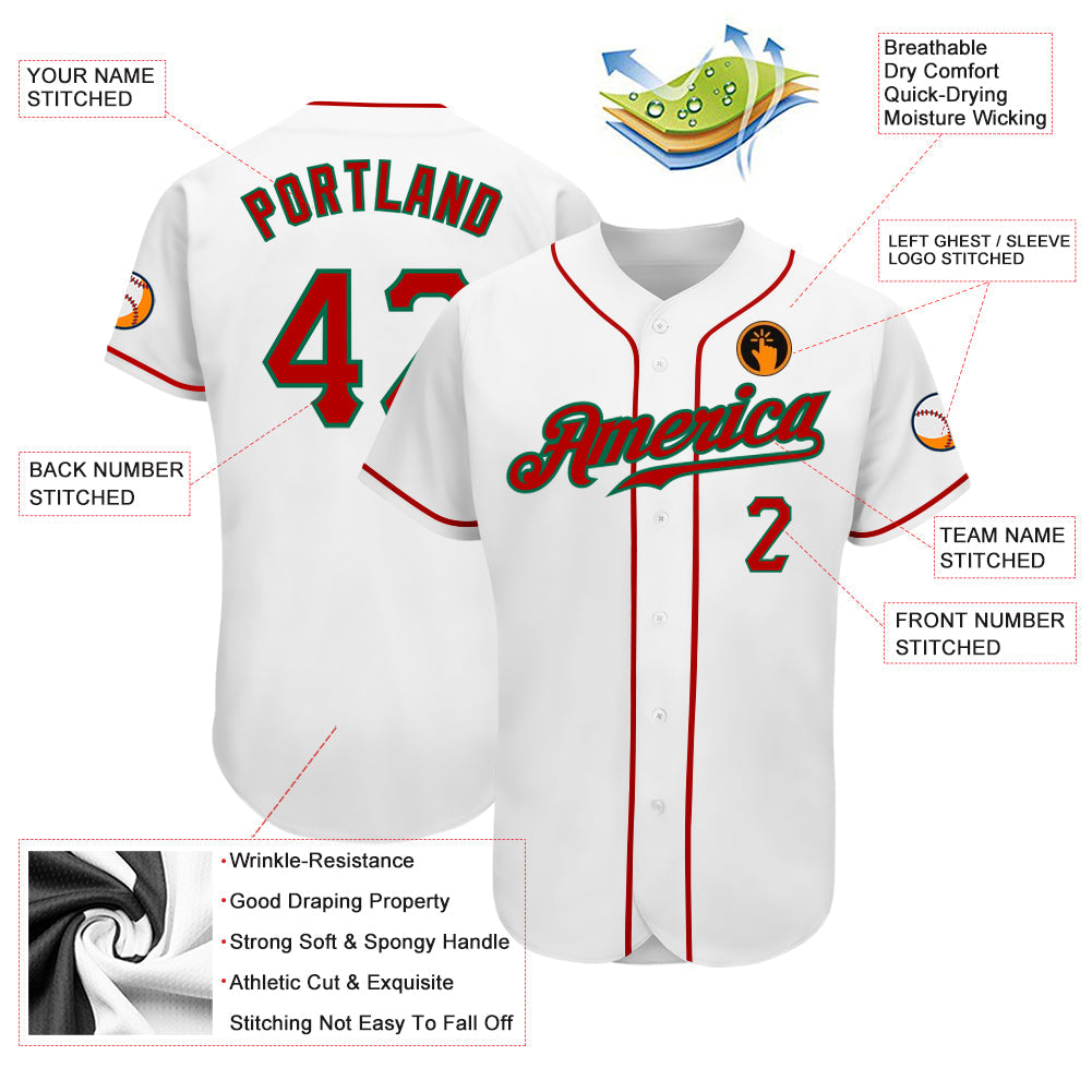 Custom White Red-Kelly Green Authentic Baseball Jersey - Sky-Custom