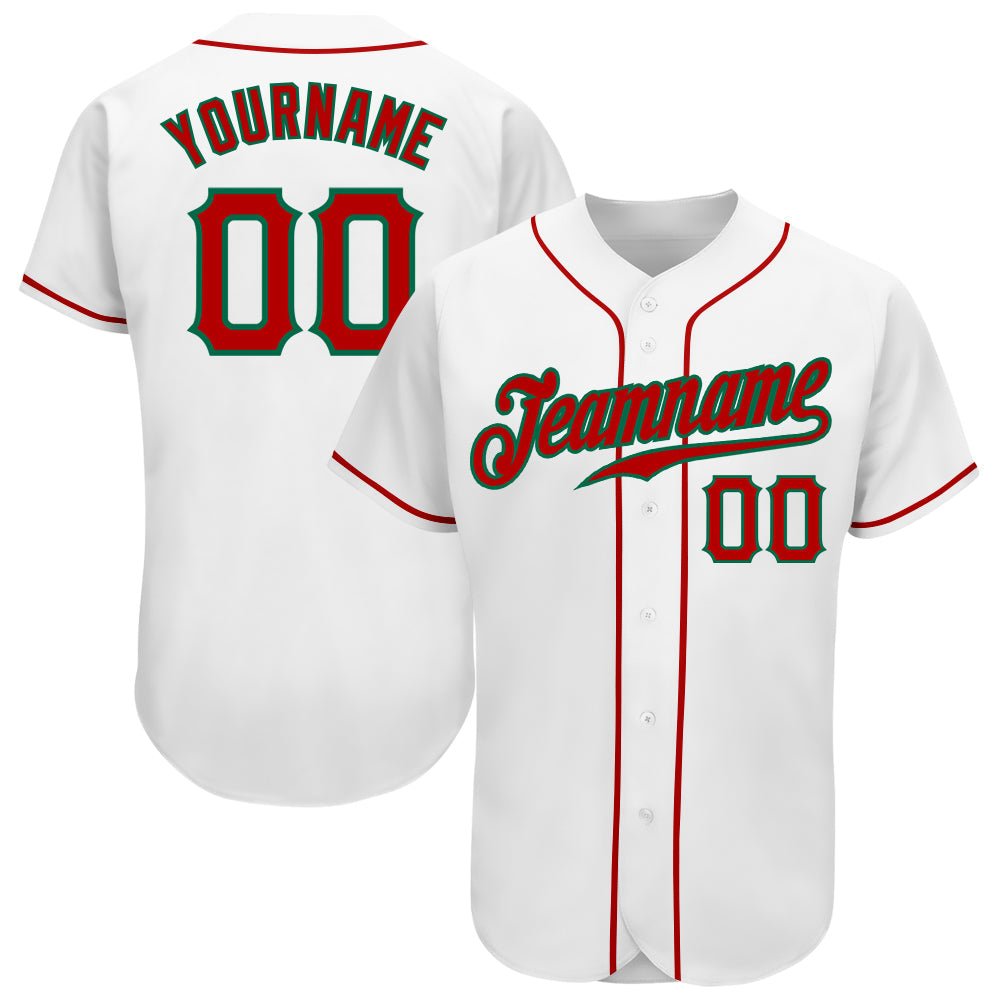 Custom White Red-Kelly Green Authentic Baseball Jersey - Sky-Custom