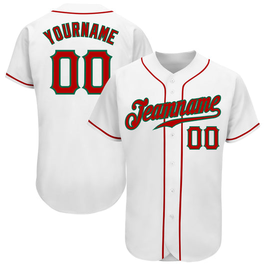 Custom White Red-Kelly Green Authentic Baseball Jersey - Sky-Custom