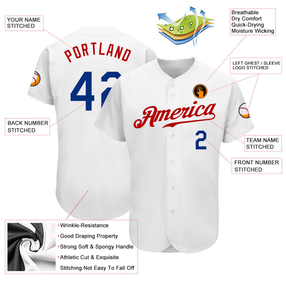 Custom White Royal-Red Authentic Baseball Jersey - Sky-Custom