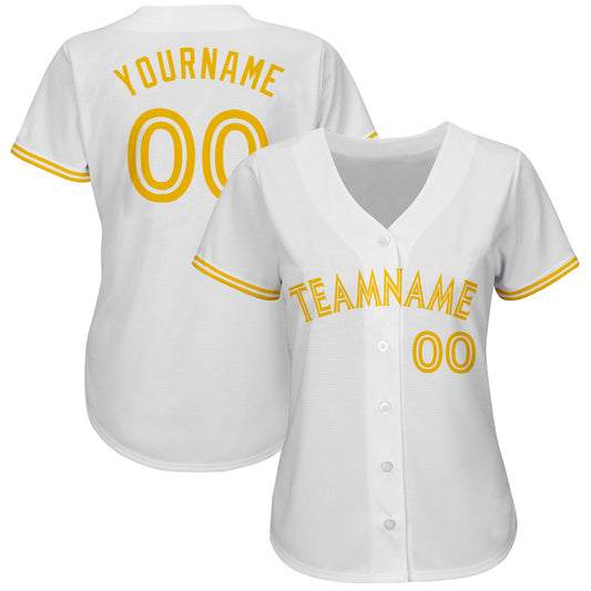 Custom White White-Gold Authentic Baseball Jersey - Sky-Custom
