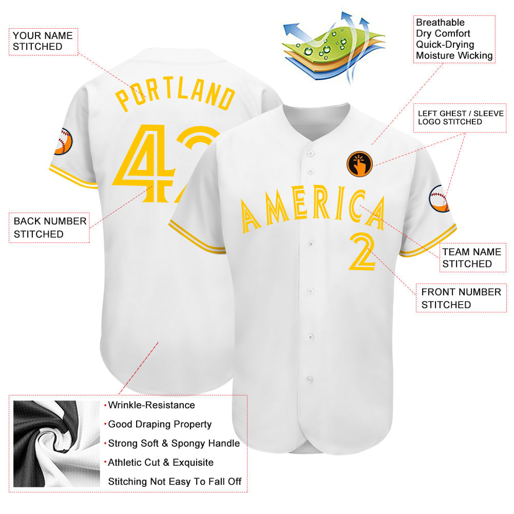 Custom White White-Gold Authentic Baseball Jersey - Sky-Custom