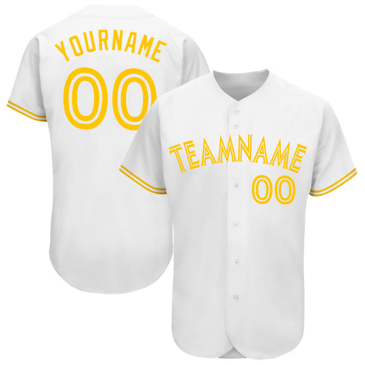 Custom White White-Gold Authentic Baseball Jersey - Sky-Custom