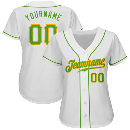 Custom White Neon Green-Gold Authentic Baseball Jersey - Sky-Custom
