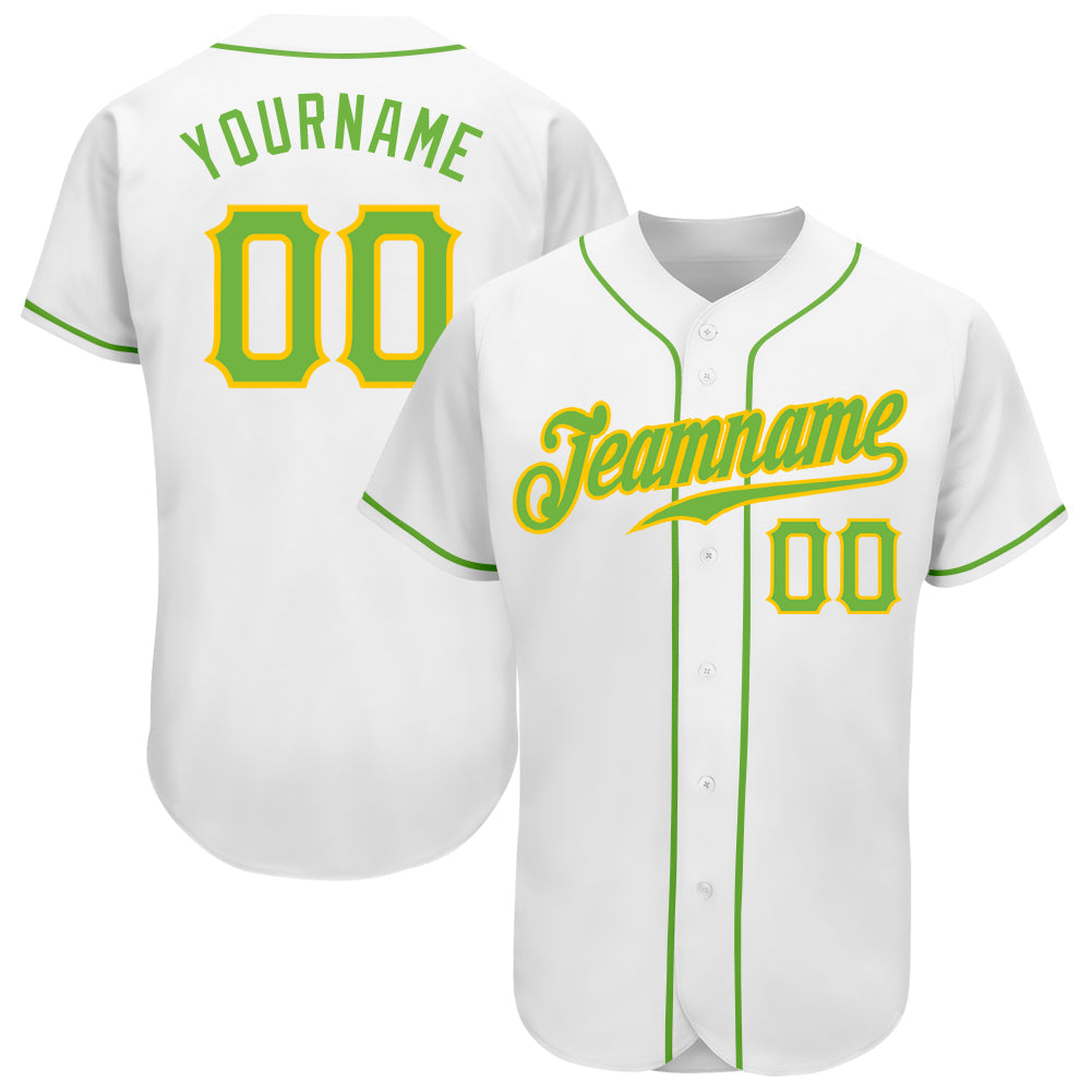 Custom White Neon Green-Gold Authentic Baseball Jersey - Sky-Custom