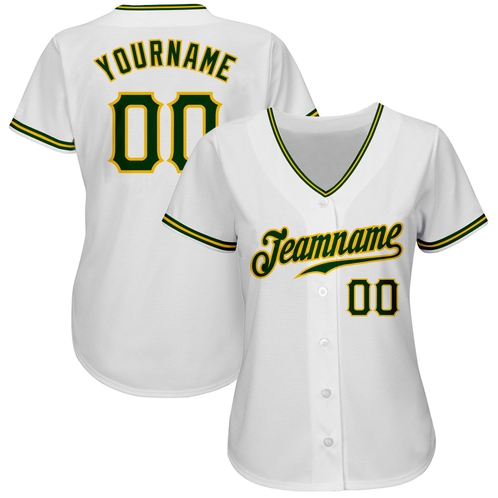 Custom White Green-Gold Authentic Baseball Jersey - Sky-Custom