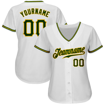 Custom White Green-Gold Authentic Baseball Jersey - Sky-Custom