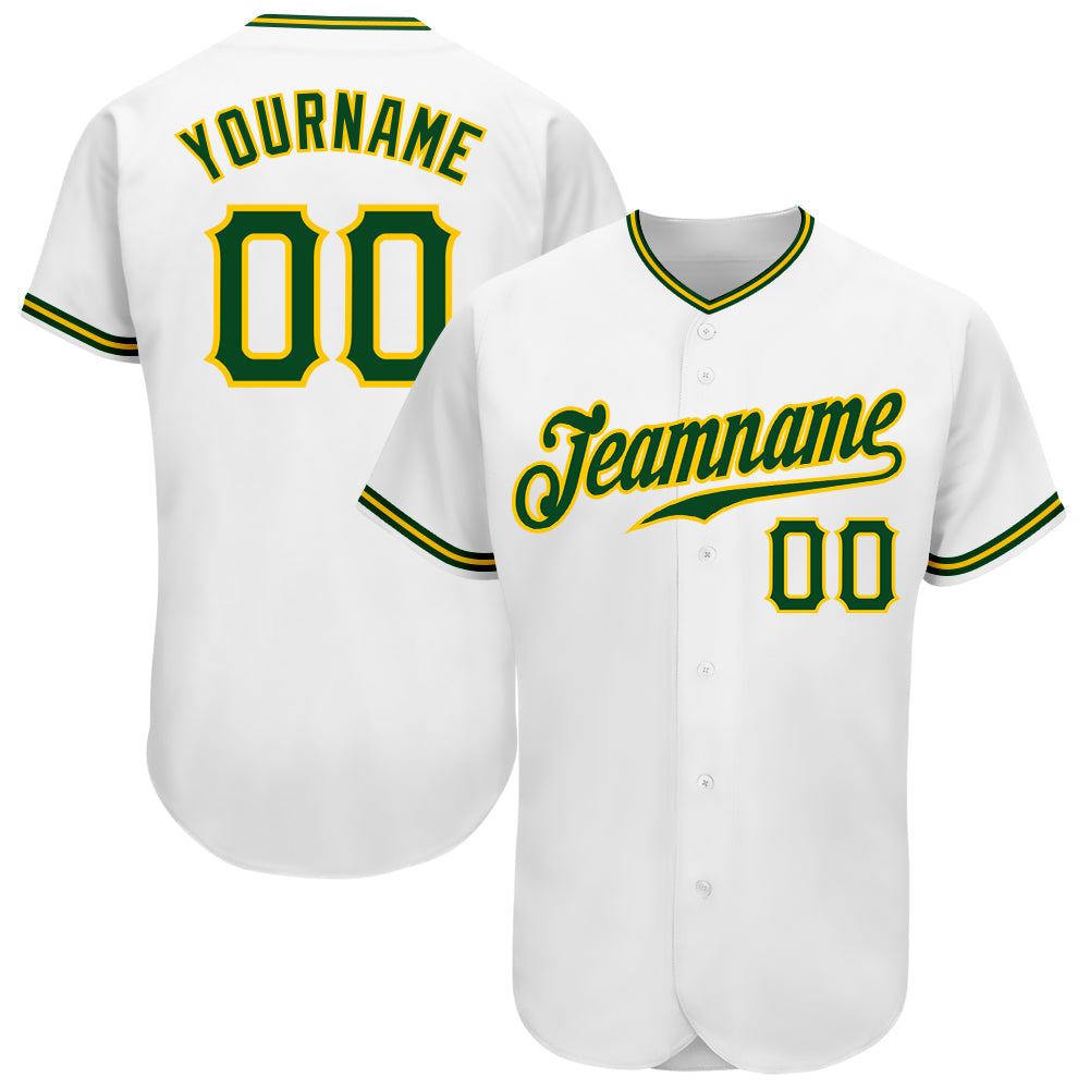 Custom White Green-Gold Authentic Baseball Jersey - Sky-Custom