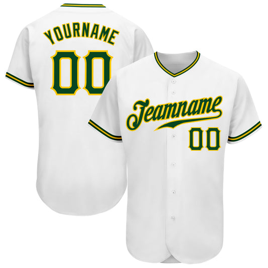Custom White Green-Gold Authentic Baseball Jersey - Sky-Custom