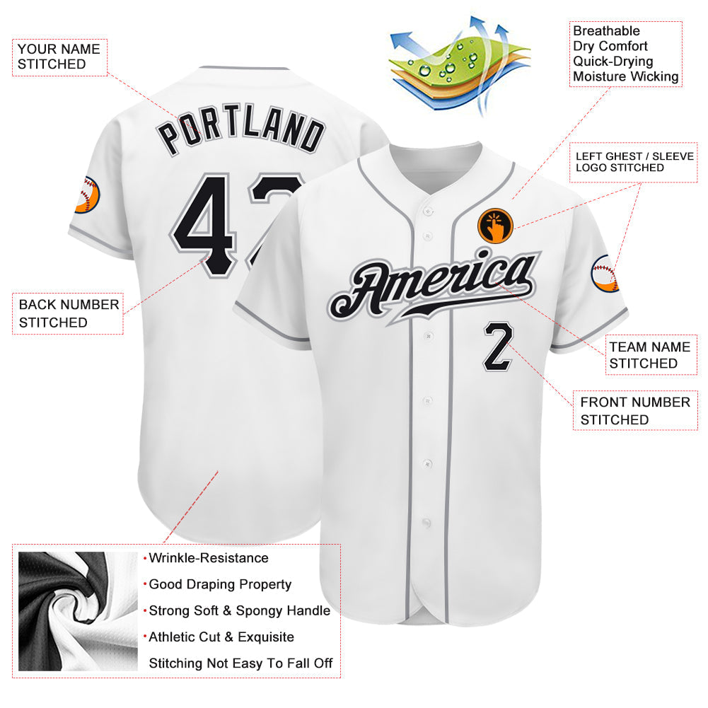 Custom White Black-Gray Authentic Baseball Jersey - Sky-Custom