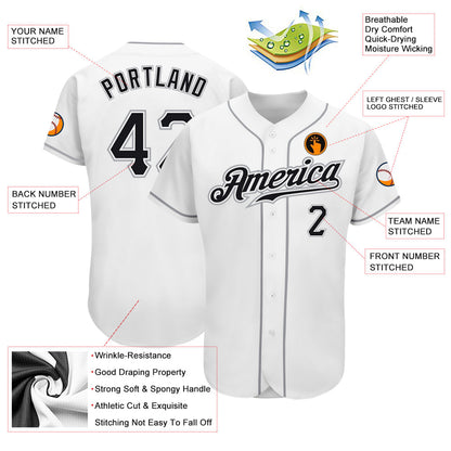 Custom White Black-Gray Authentic Baseball Jersey - Sky-Custom
