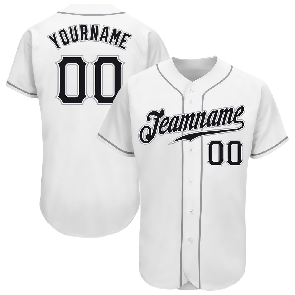 Custom White Black-Gray Authentic Baseball Jersey - Sky-Custom