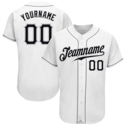 Custom White Black-Gray Authentic Baseball Jersey - Sky-Custom
