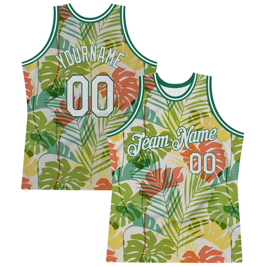 Custom White White-Kelly Green 3D Pattern Hawaii Palm Trees Authentic Basketball Jersey - Sky-Custom