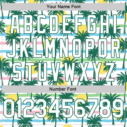 Custom White White-Kelly Green 3D Pattern Hawaii Palm Trees Authentic Basketball Jersey - Sky-Custom