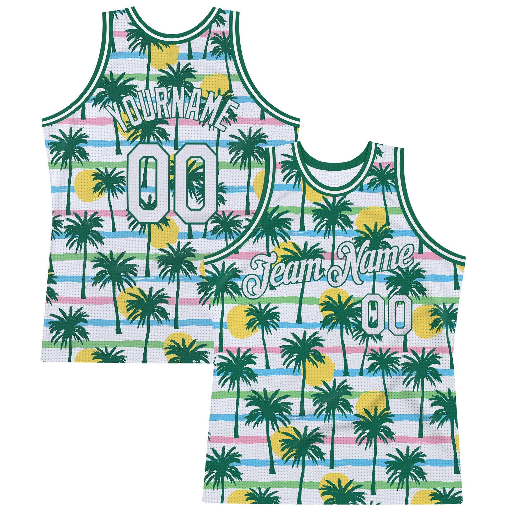Custom White White-Kelly Green 3D Pattern Hawaii Palm Trees Authentic Basketball Jersey - Sky-Custom