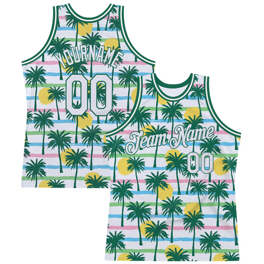 Custom White White-Kelly Green 3D Pattern Hawaii Palm Trees Authentic Basketball Jersey - Sky-Custom